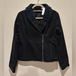 DC Shoes Samson Black Cropped Zip‎ Jacket Sherpa Collar NWT Size M